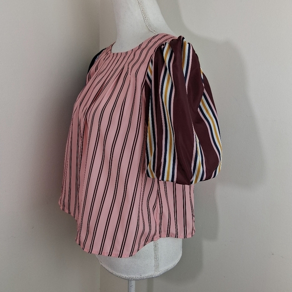 Maeve Taffeta Multicolor Striped Bow Swing  Blouse Size XS - Picture 3 of 8